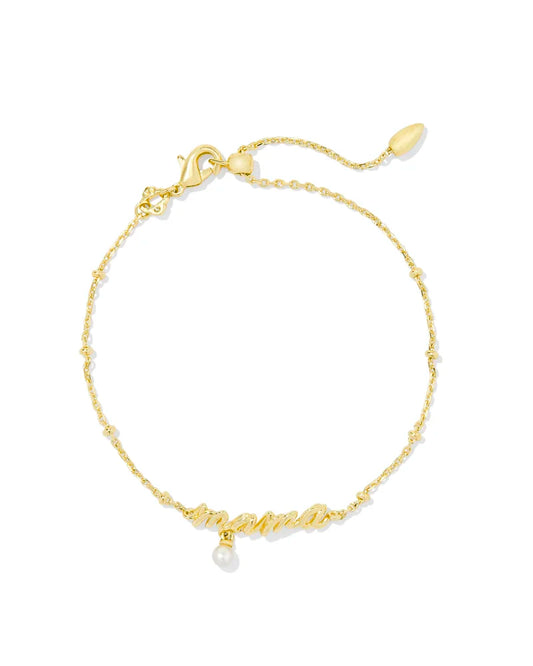 gold chain bracelet with "mama" in script letters, 8" Chain With .17"L X .94"W Pendant
