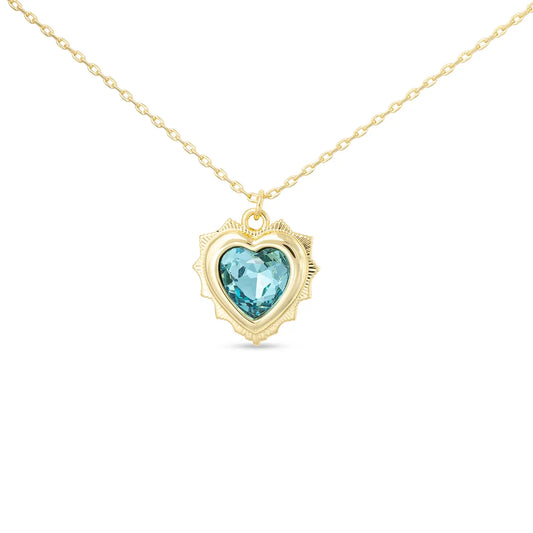 Gold Necklace with Gold Heart Pendant filled with Birthstone Colored Crystal