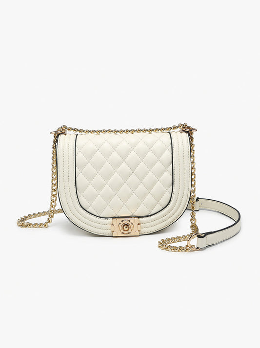 Cami Quilted Crossbody Purse, Quilted Design, Push-Lock Closure, Adjustable Chain Strap, Off White Color.