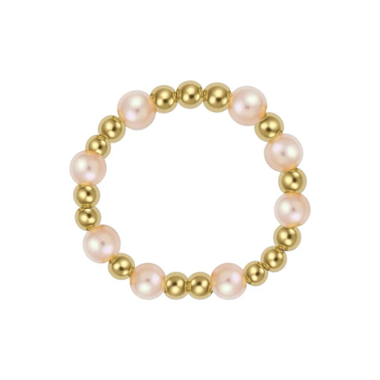 Melanie 14K Gold Filled Ball And Pearl Stretchy Beaded Ring