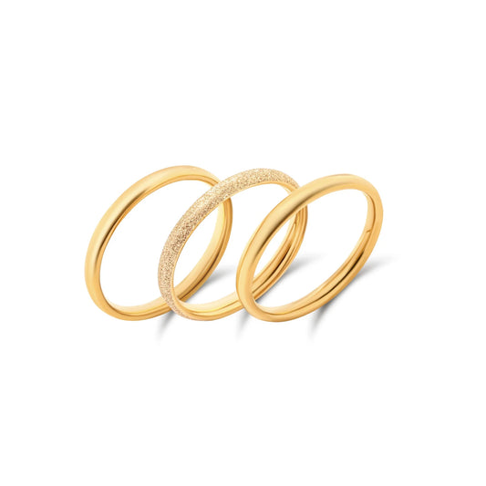 3 gold rings set, 2 sleek gold and one drusy gold 