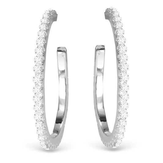 Silver Hoop Earrings with Small Crystal Details