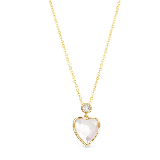Gold Necklace with Mosaic Mother of Pearl Heart Pendant