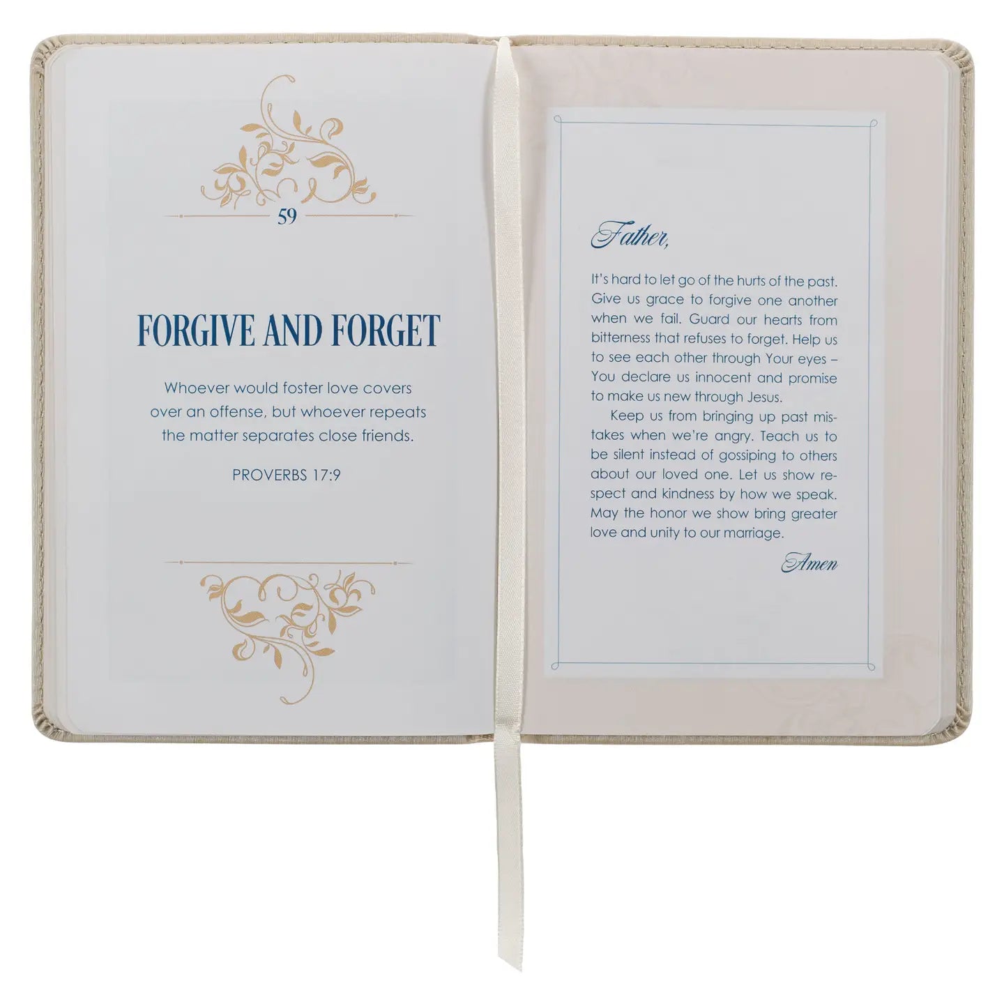  Gold-foiled filigree title design, Gold-toned faux leather cover, Gold-foiled title, Mr. & Mrs. Collection, Couple's prayer book, Flexcover, 101 prayers, 208 gilt-edged pages, Two-color interior, Satin ribbon marker, 