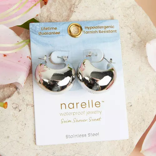Silver Bowl Hoop Earrings with Latch Back