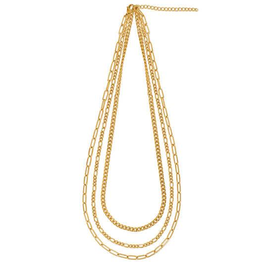 three chain layering gold necklace