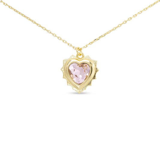 Gold Necklace with Gold Heart Pendant Filled with Birthstone Crystal