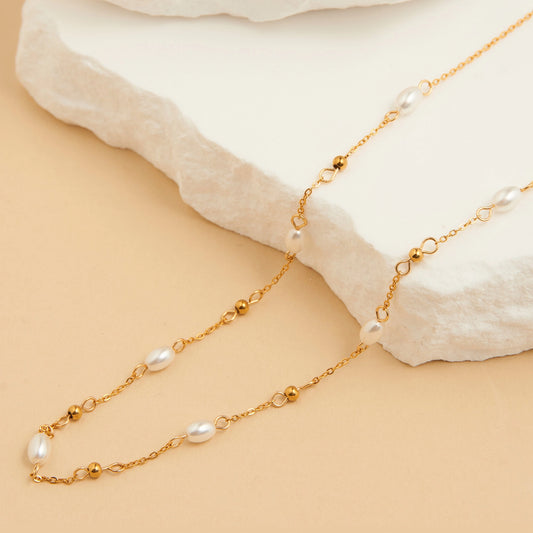 Narelle Waterproof Necklace 18" Pearl & Bead Station