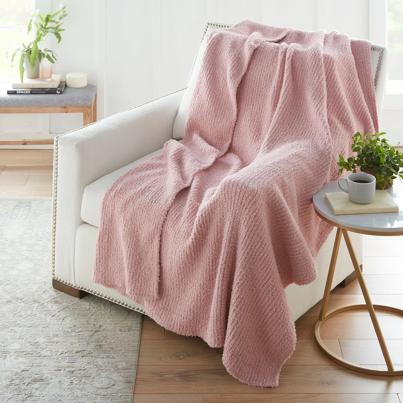 Pink Premier Ribbed Cozy Knit Throw.  This extremely cozy throw is made with plush, ultra-soft fabric and offers an outstanding hand-feel making it an irresistible must-have accent in your home. 