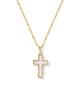 Gold necklace with cross Pink Dichroic Glass pendant