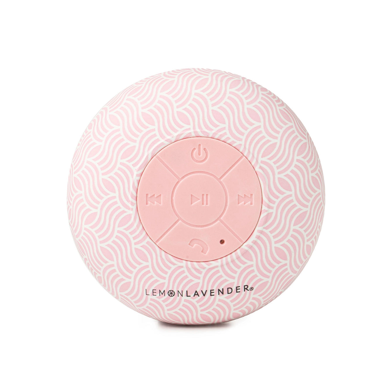 Splash-proof design with suction cup backing Pure bass sound + full call and volume control 32 feet Bluetooth-certified connection Perfect for everyday use and self-care days Charging cord included Colors:  Pink w/ White Swirls, 