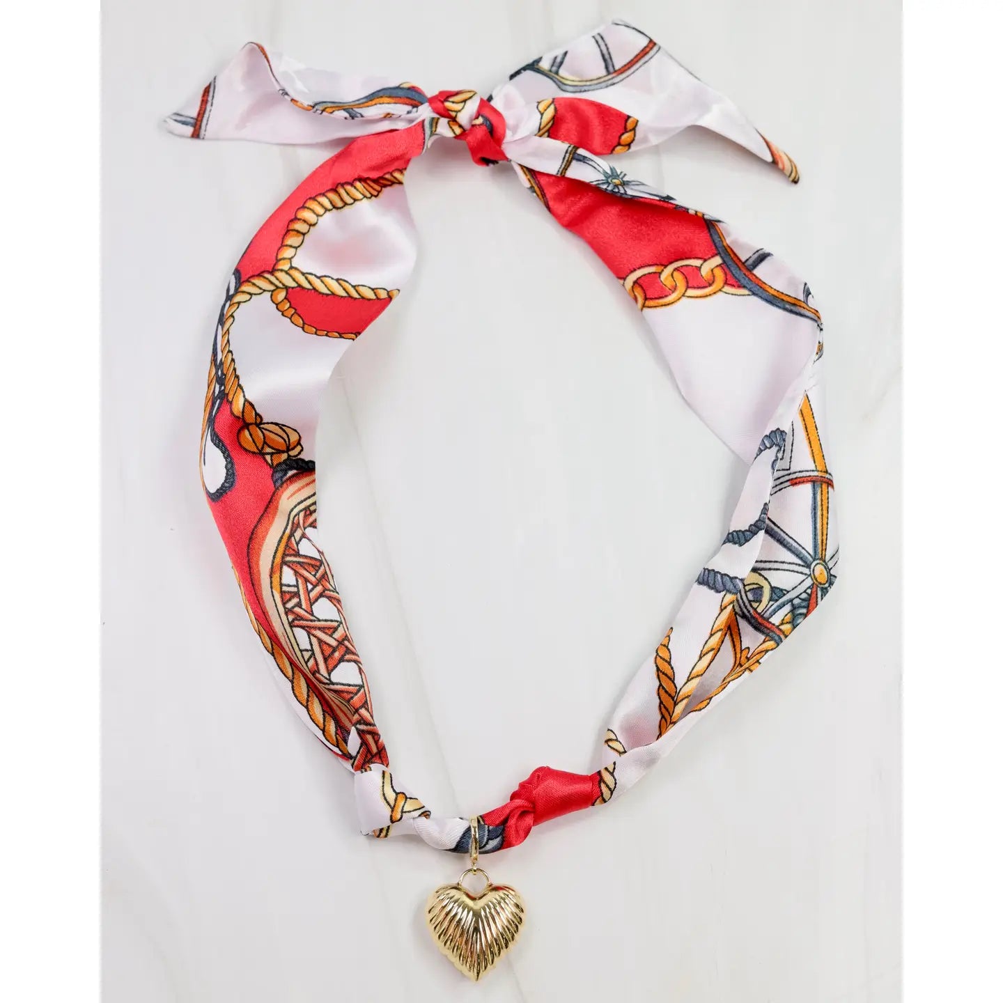 Scarf Heart Charm Necklace with unique pattern, adjustable