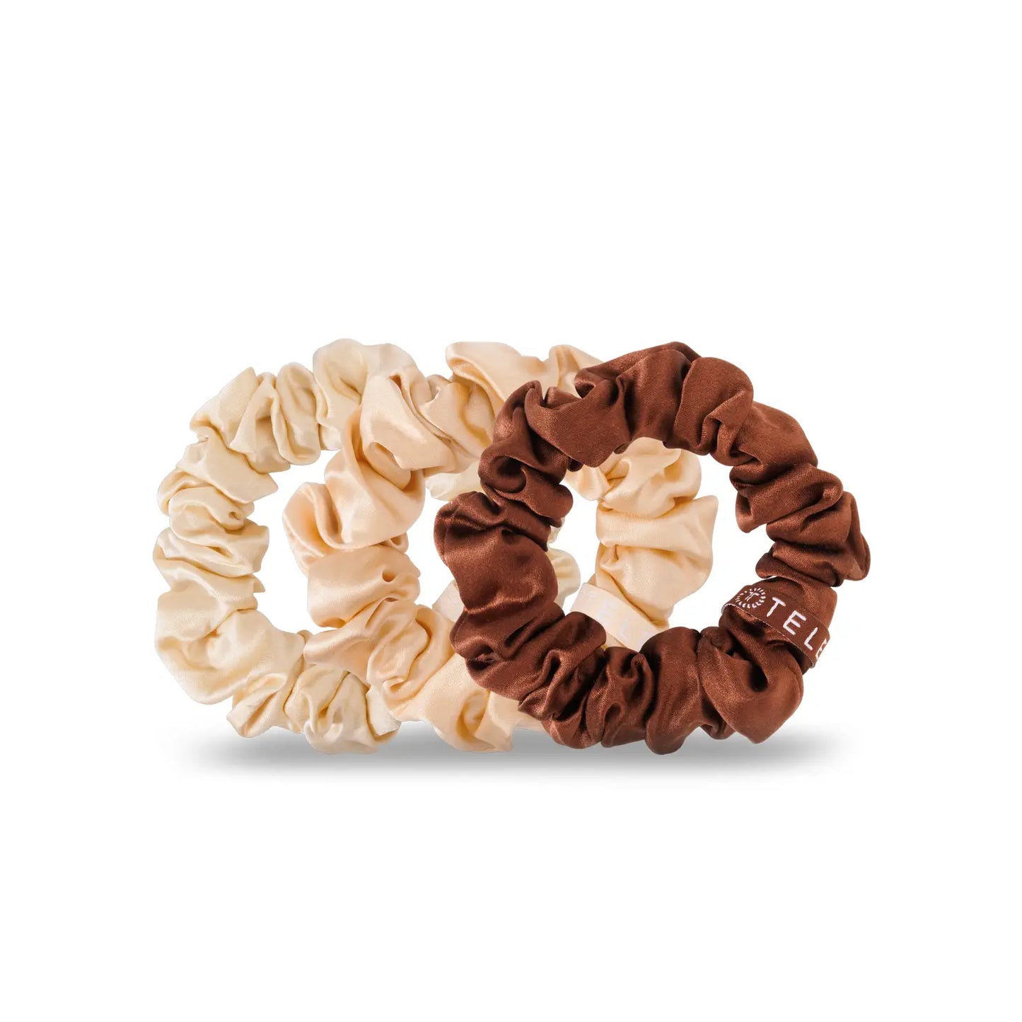 Teleties Silk Scrunchies Pack of 3 100% Pure Silk Brown, Tan, Cream Colors