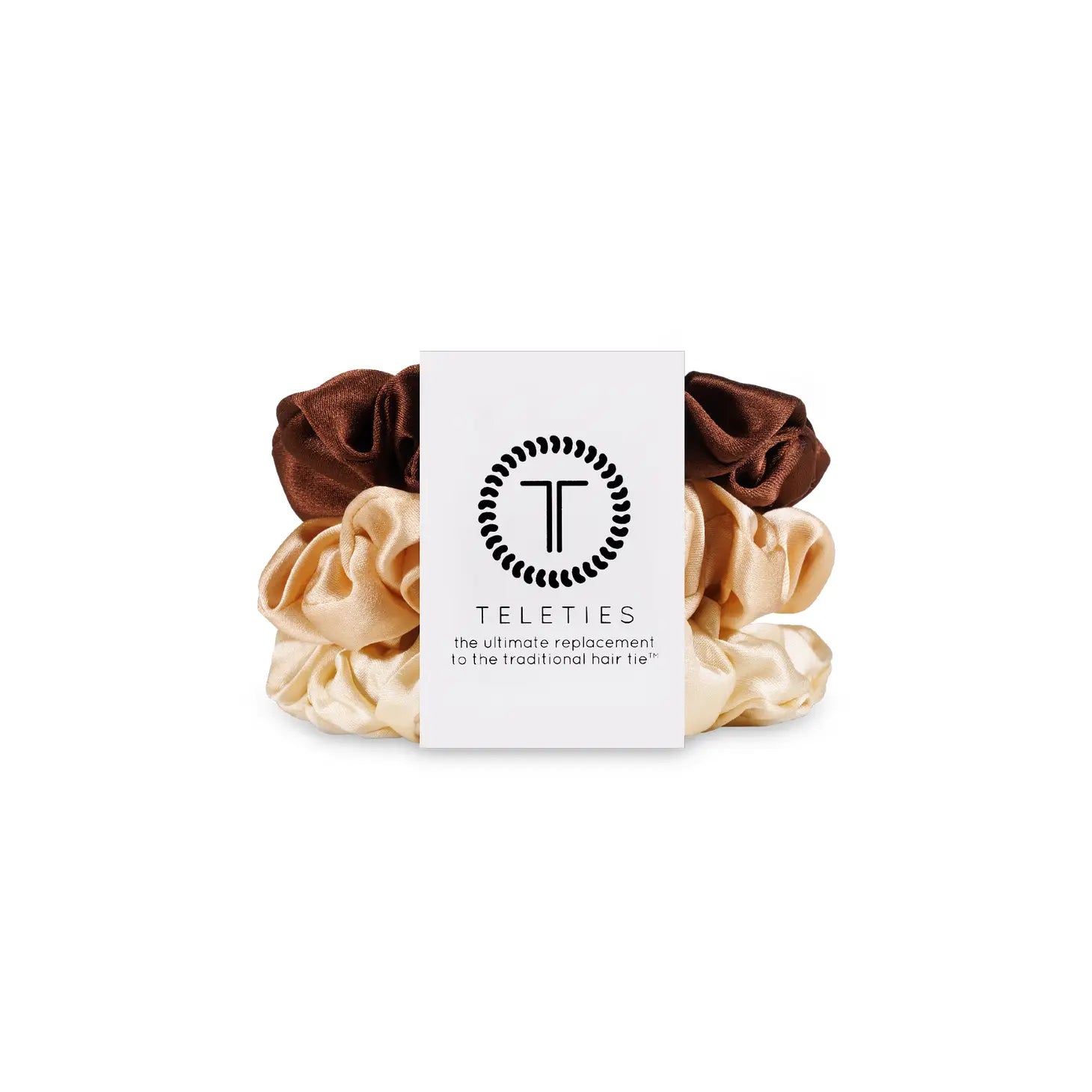 Teleties Silk Scrunchies Pack of 3 100% Pure Silk Brown, Tan, Cream Colors