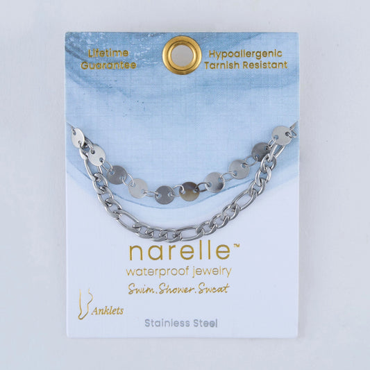 Chain Anklet offers two bands of delicate disc and Figaro chain in a classic silver.