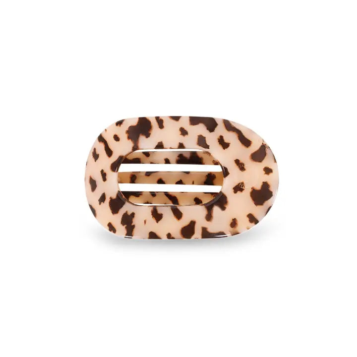 small flat round hair clip in blonde tortoise color