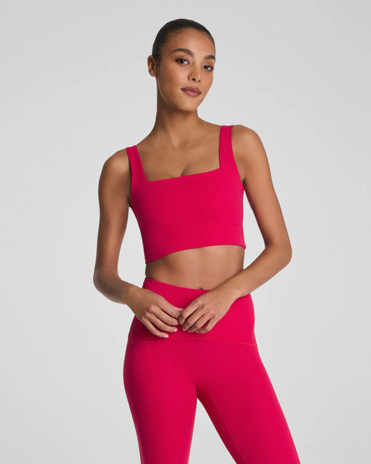 Spanx Get Moving Cropped Square Neck Shelf Tank Fuchsia