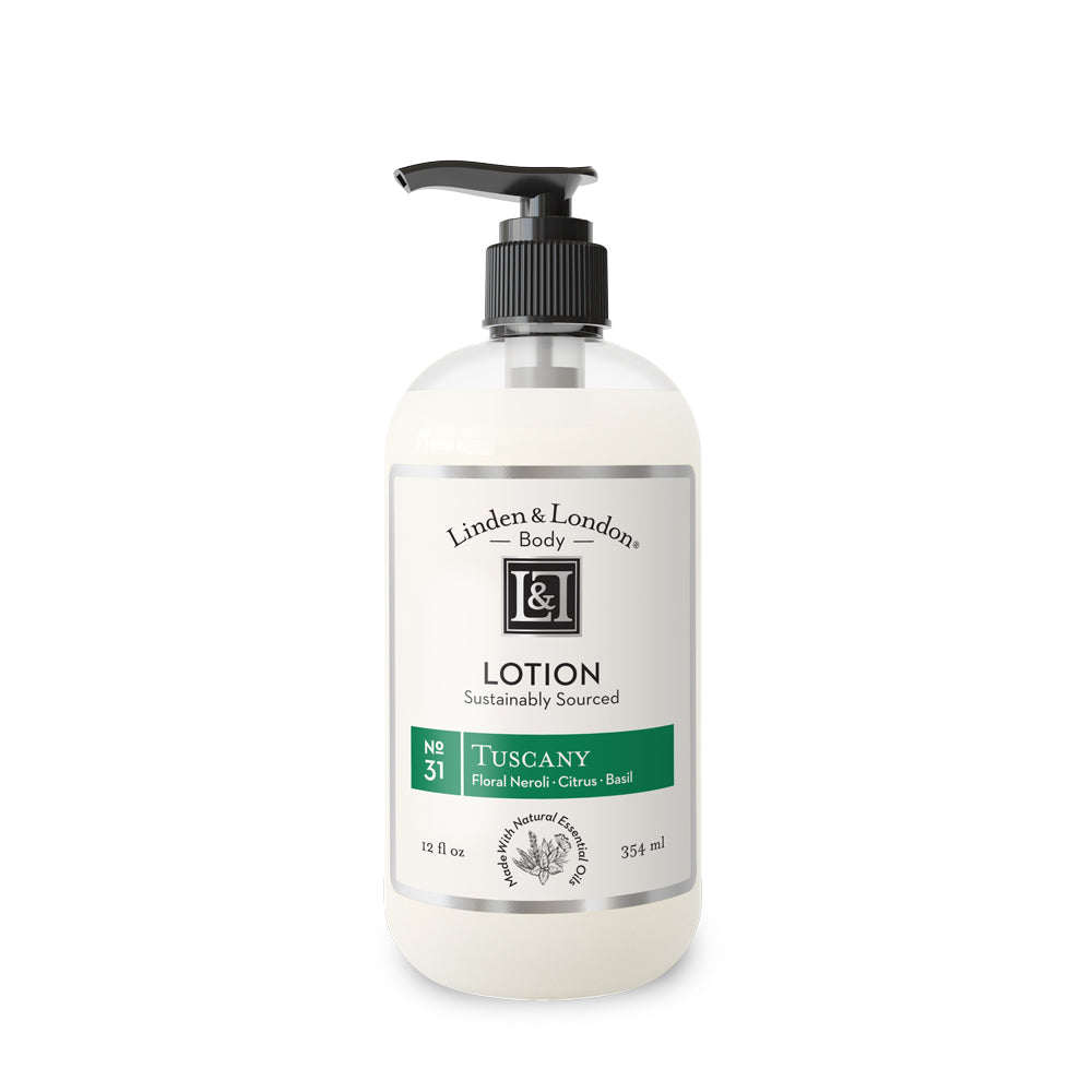 12 oz bottle of lotion in scent tuscany
