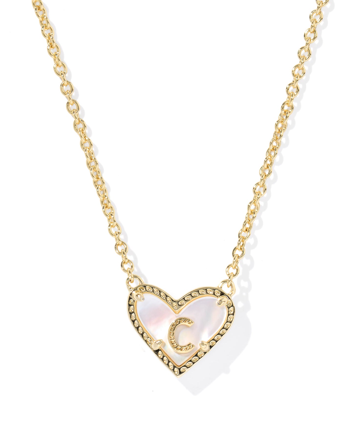 Heart Letter C Gold Ivory Mother of Pearl Short Pendant Necklace