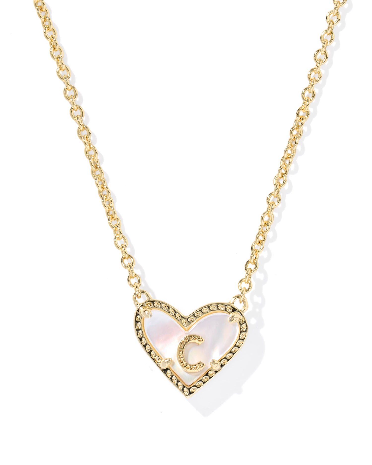 Heart Letter C Gold Ivory Mother of Pearl Short Pendant Necklace