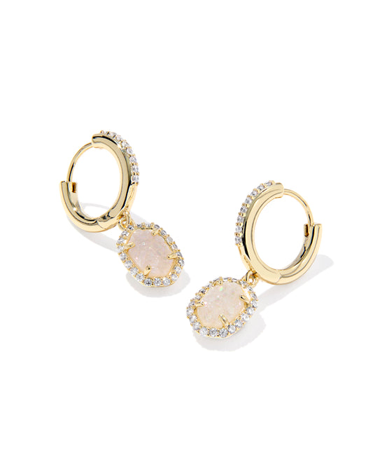 Gold Crystal Frame Huggie Earrings featuring crystal-studded hoops and a stone surrounded by sparkle