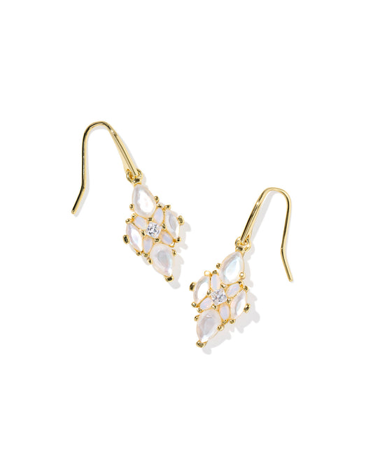 Gold Crystal Drop Earrings in a mosaic-inspired crystal design
