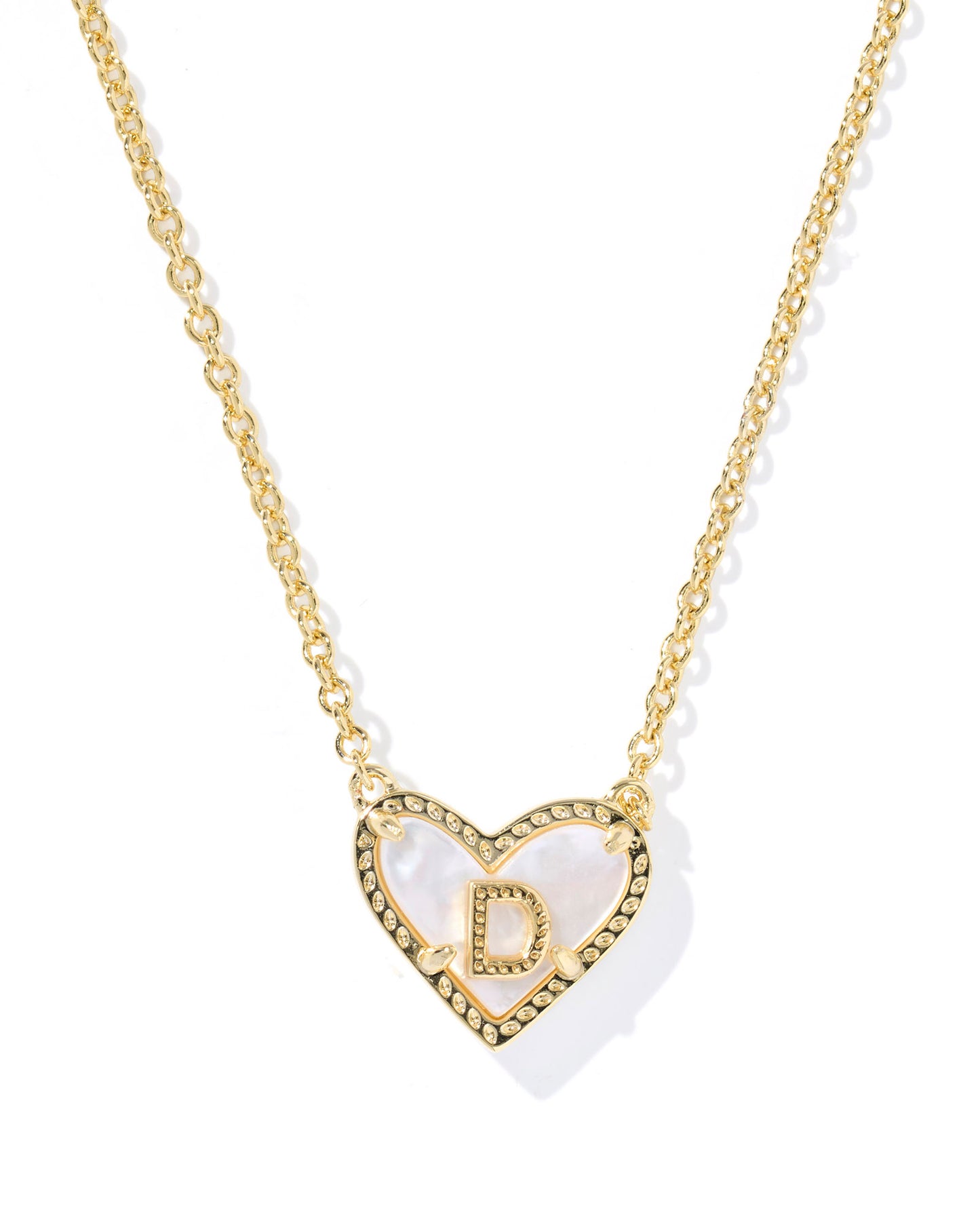 Heart Letter D Gold Ivory Mother of Pearl Short Pendant Necklace