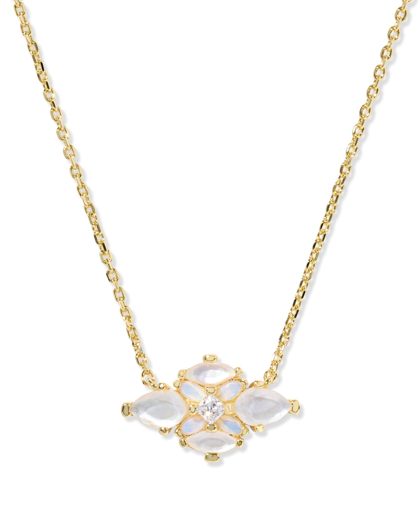 Gold Crystal Short Pendant Necklace featuring a mosaic-inspired gemstone design 