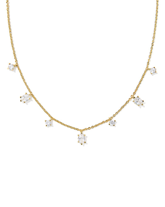 Gold delicate strand necklace with birthstone inspired stone charms, gold white CZ