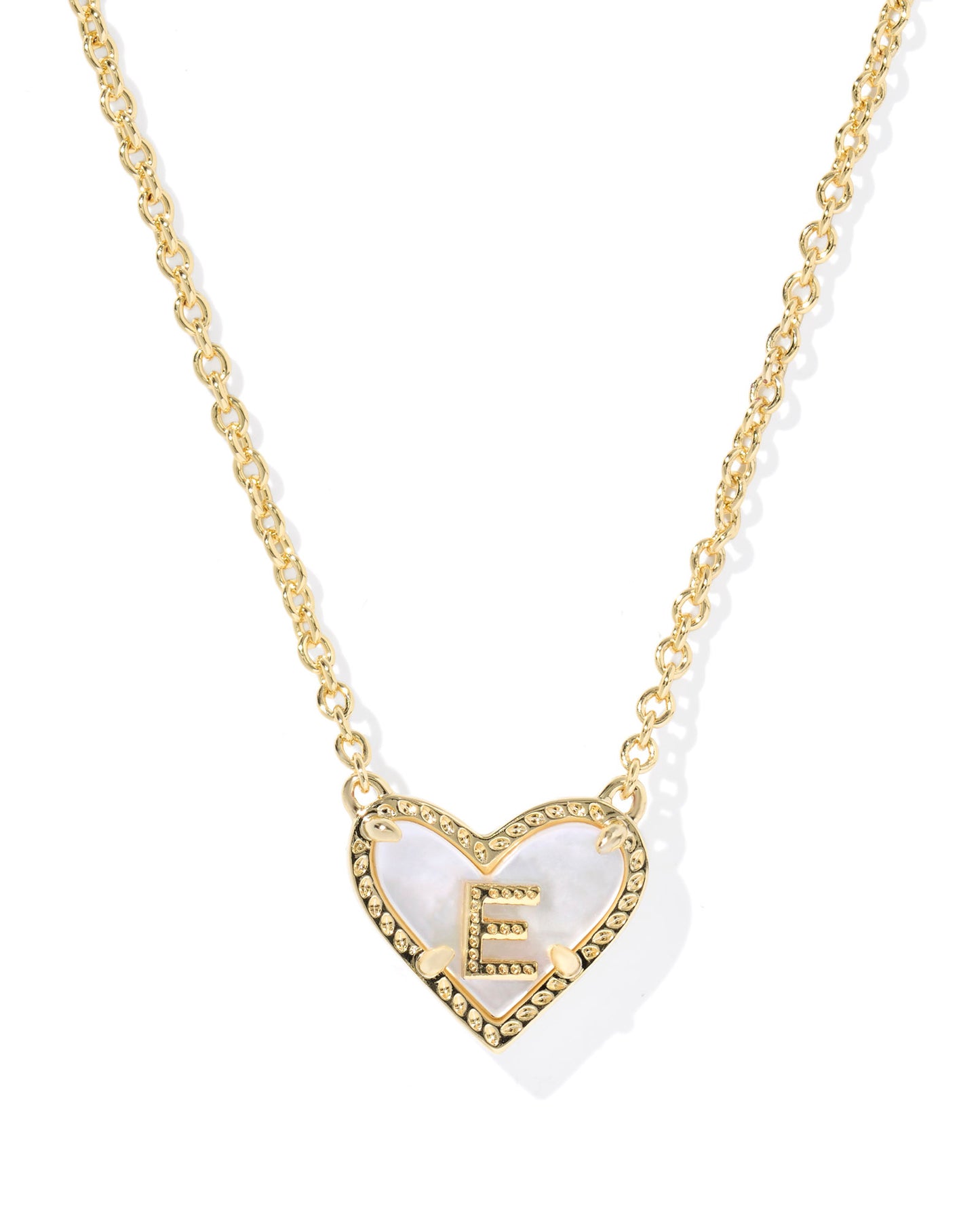 Heart Letter E Gold Ivory Mother of Pearl Short Pendant Necklace