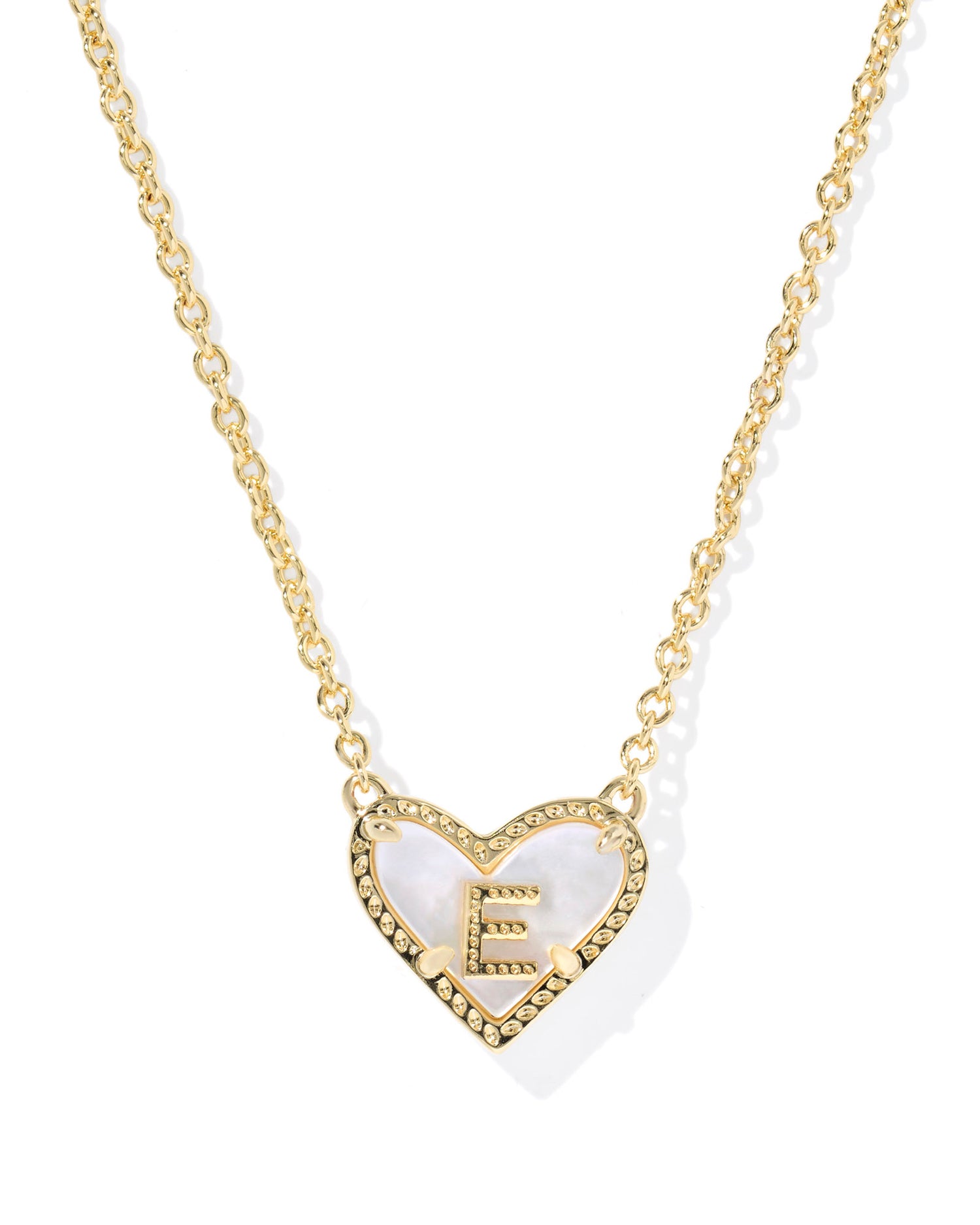 Heart Letter E Gold Ivory Mother of Pearl Short Pendant Necklace