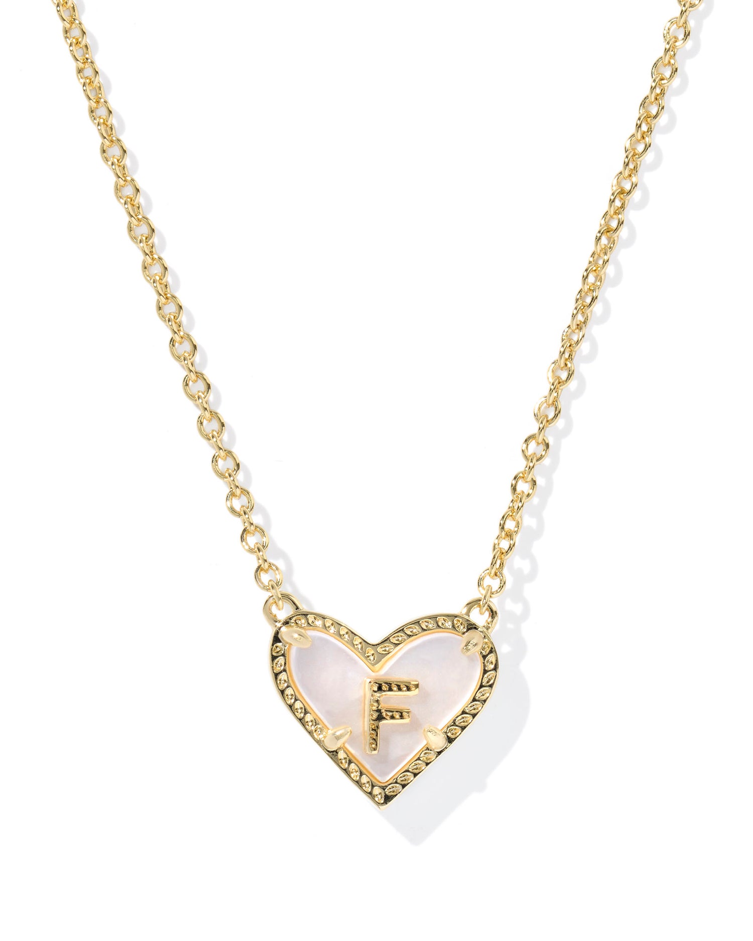 Heart Letter F Gold Ivory Mother of Pearl Short Pendant Necklace