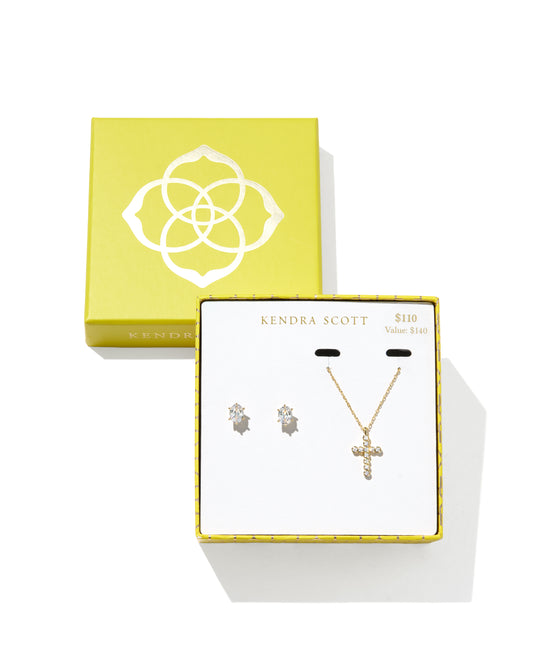 Kendra Scott Gold Cross Crystal And Cailin Crystal Gift Set