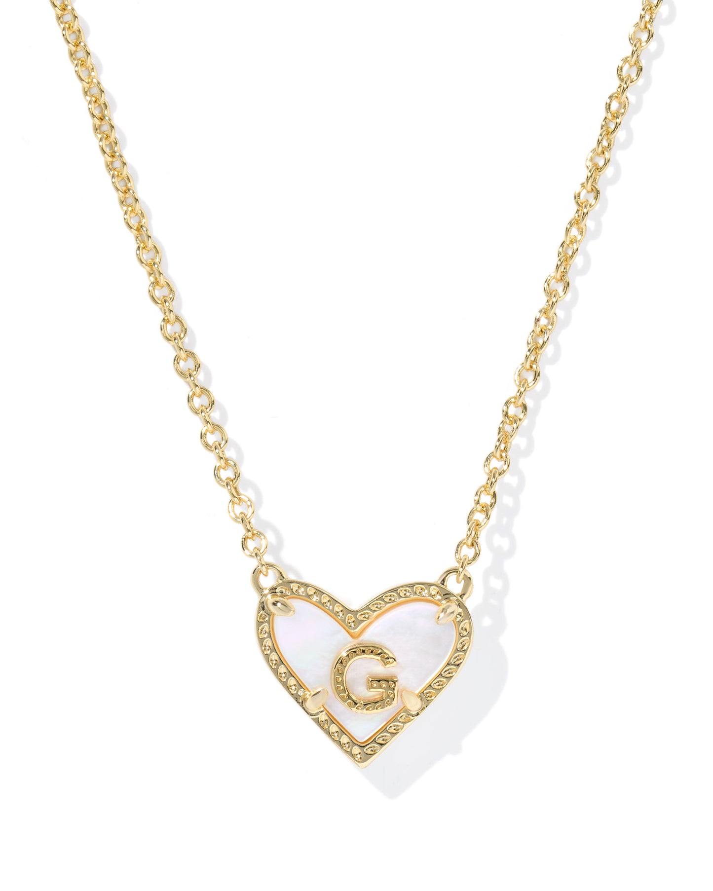 Heart Letter G Gold Ivory Mother of Pearl Short Pendant Necklace