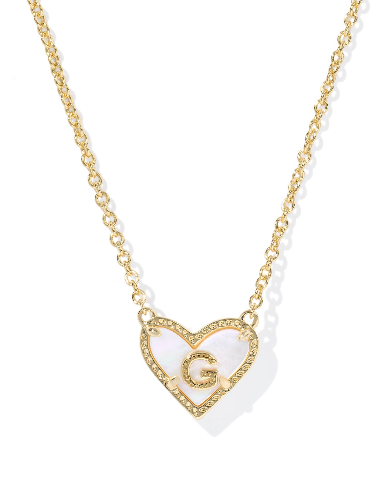 Heart Letter G Gold Ivory Mother of Pearl Short Pendant Necklace