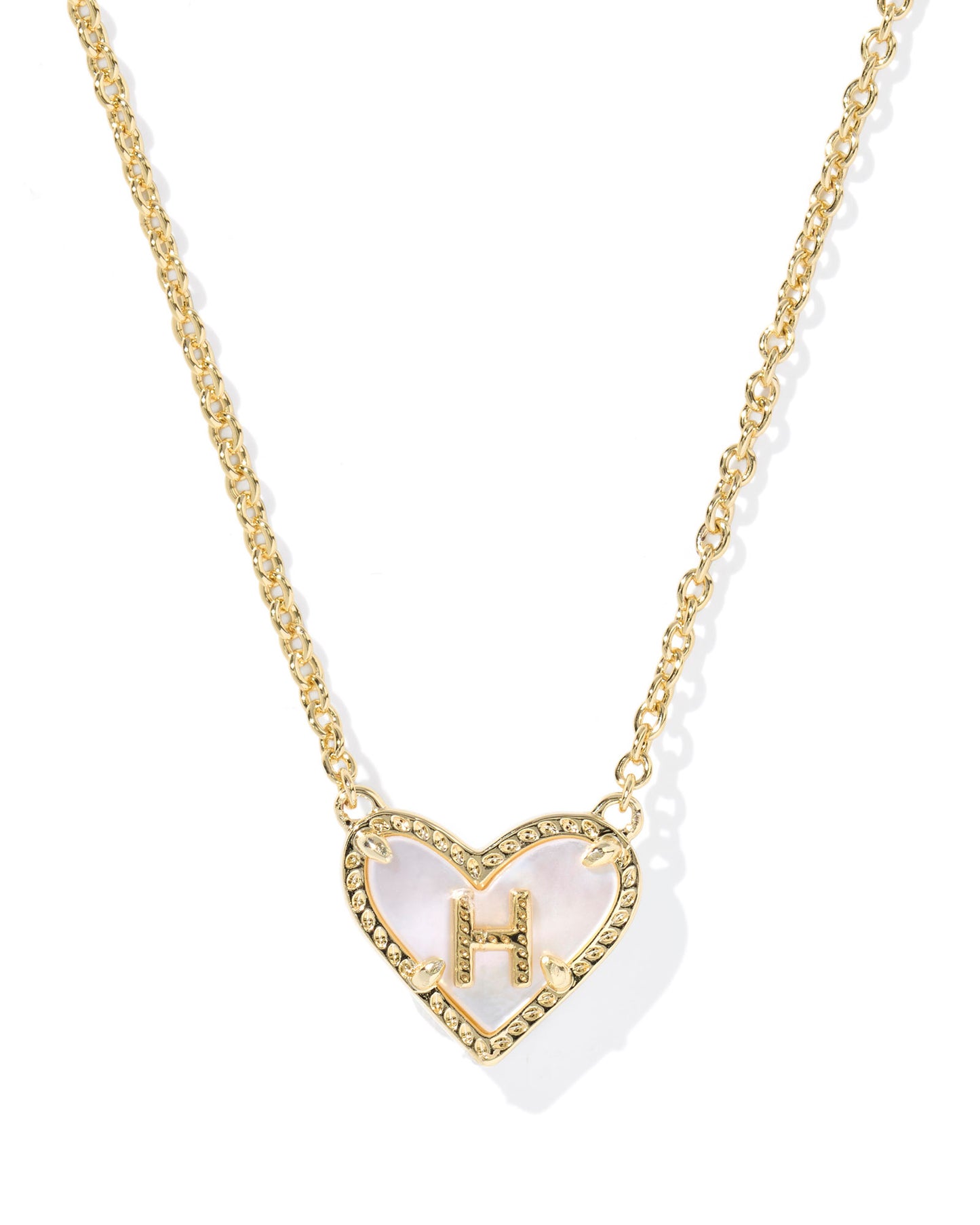 Heart Letter H Gold Ivory Mother of Pearl Short Pendant Necklace
