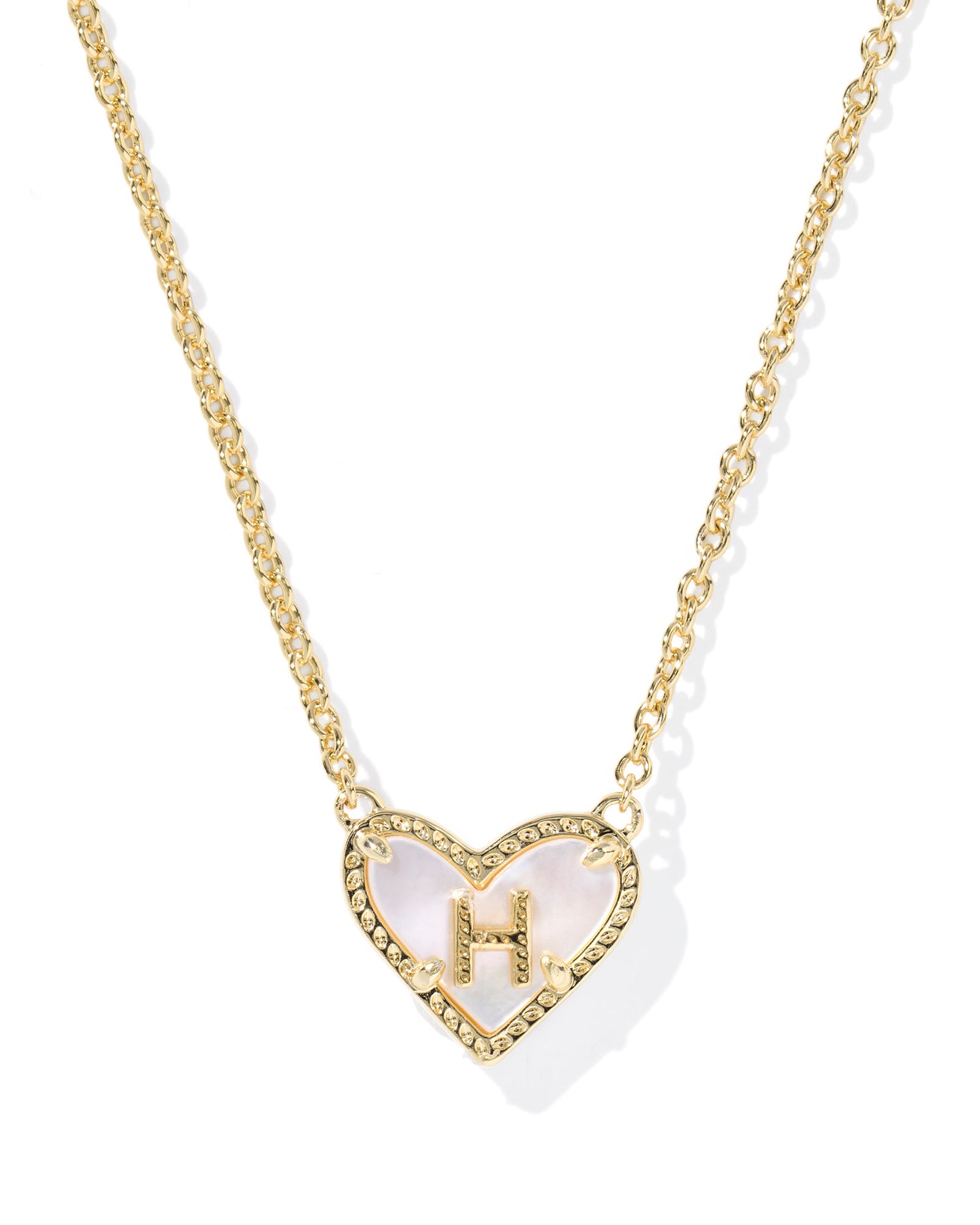 Heart Letter H Gold Ivory Mother of Pearl Short Pendant Necklace
