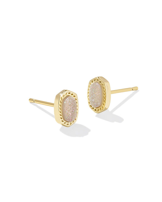 Mini Gold Stud Earrings, Oval Shaped, Glitter Taupe