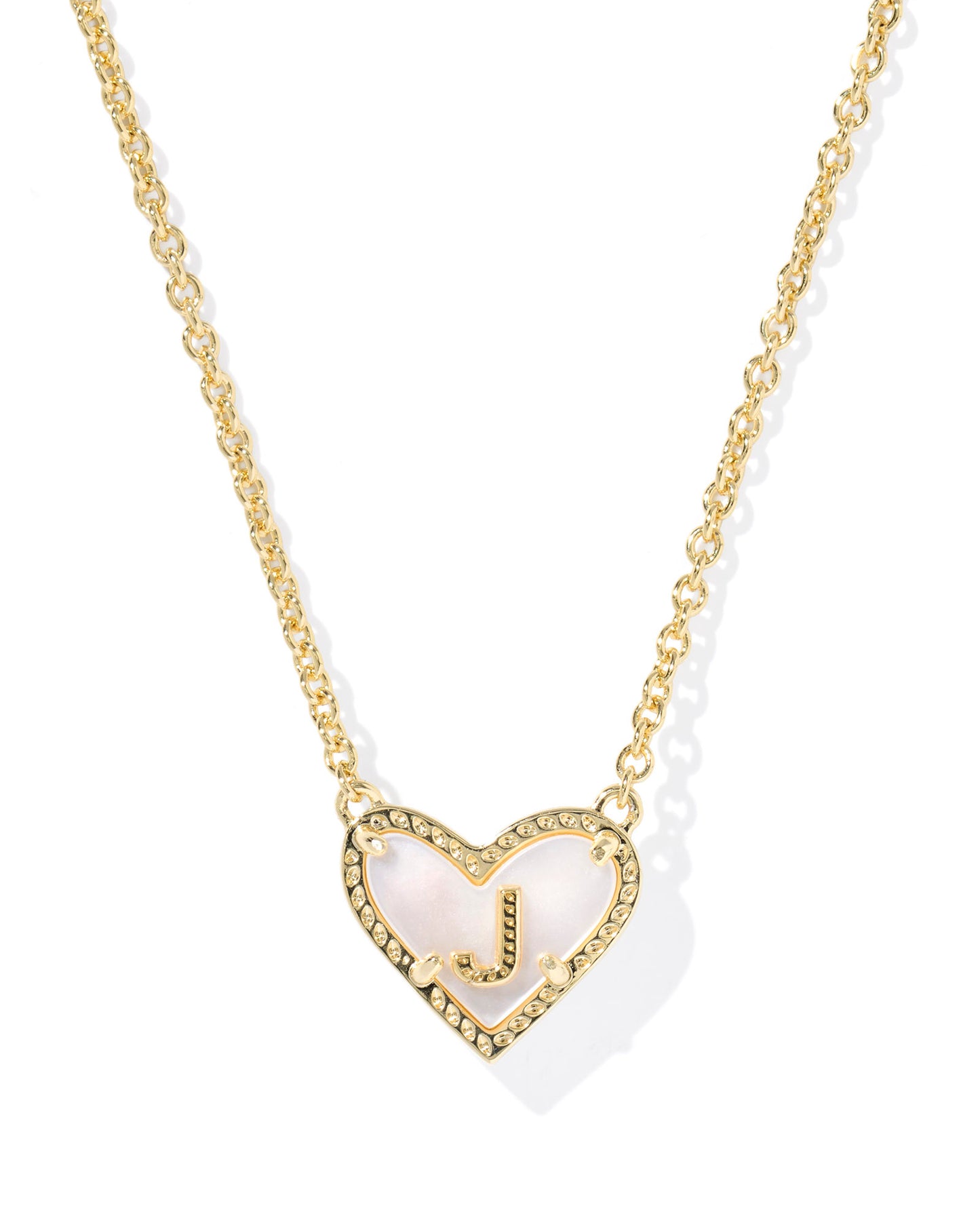 Heart Letter J Gold Ivory Mother of Pearl Short Pendant Necklace