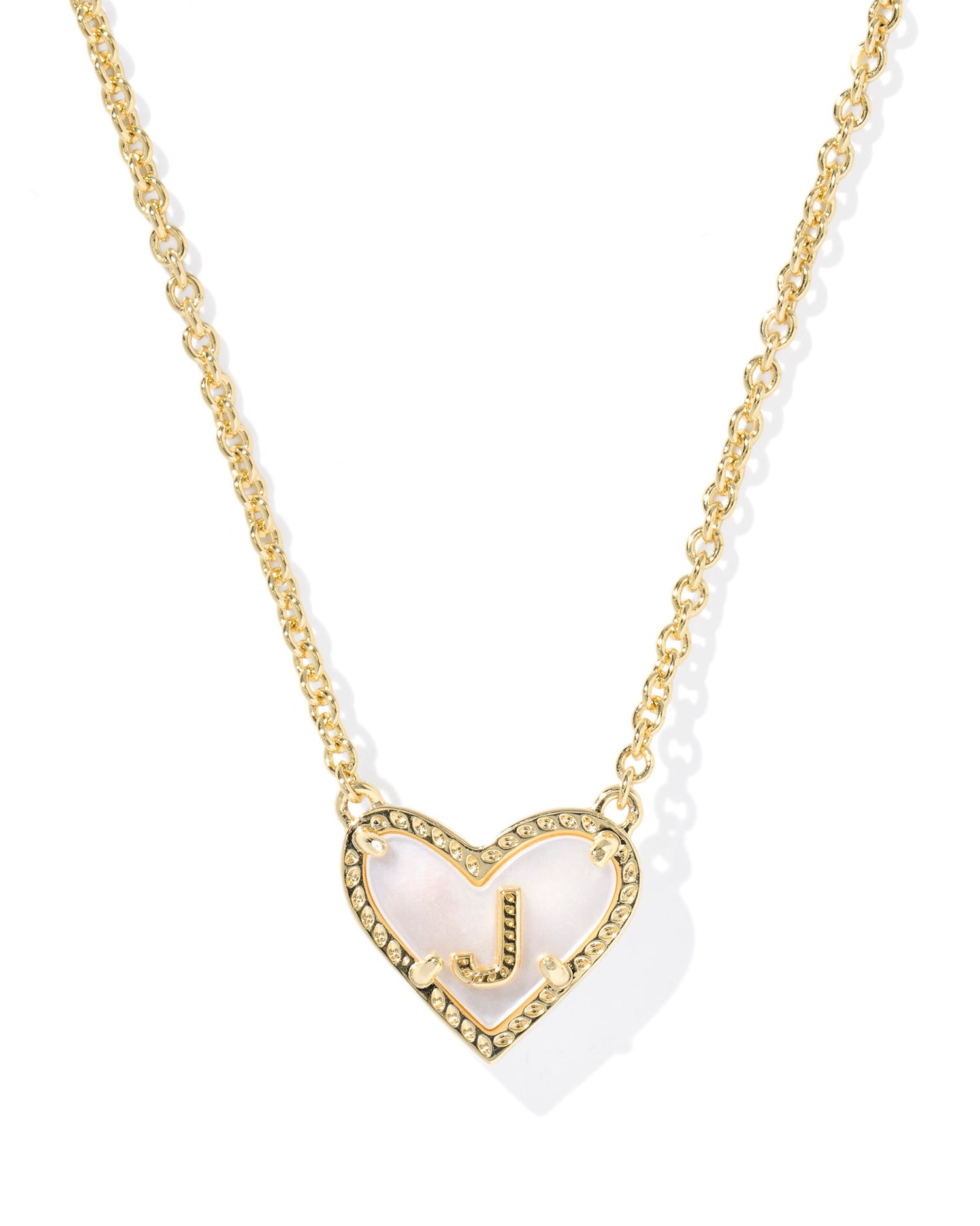 Heart Letter J Gold Ivory Mother of Pearl Short Pendant Necklace