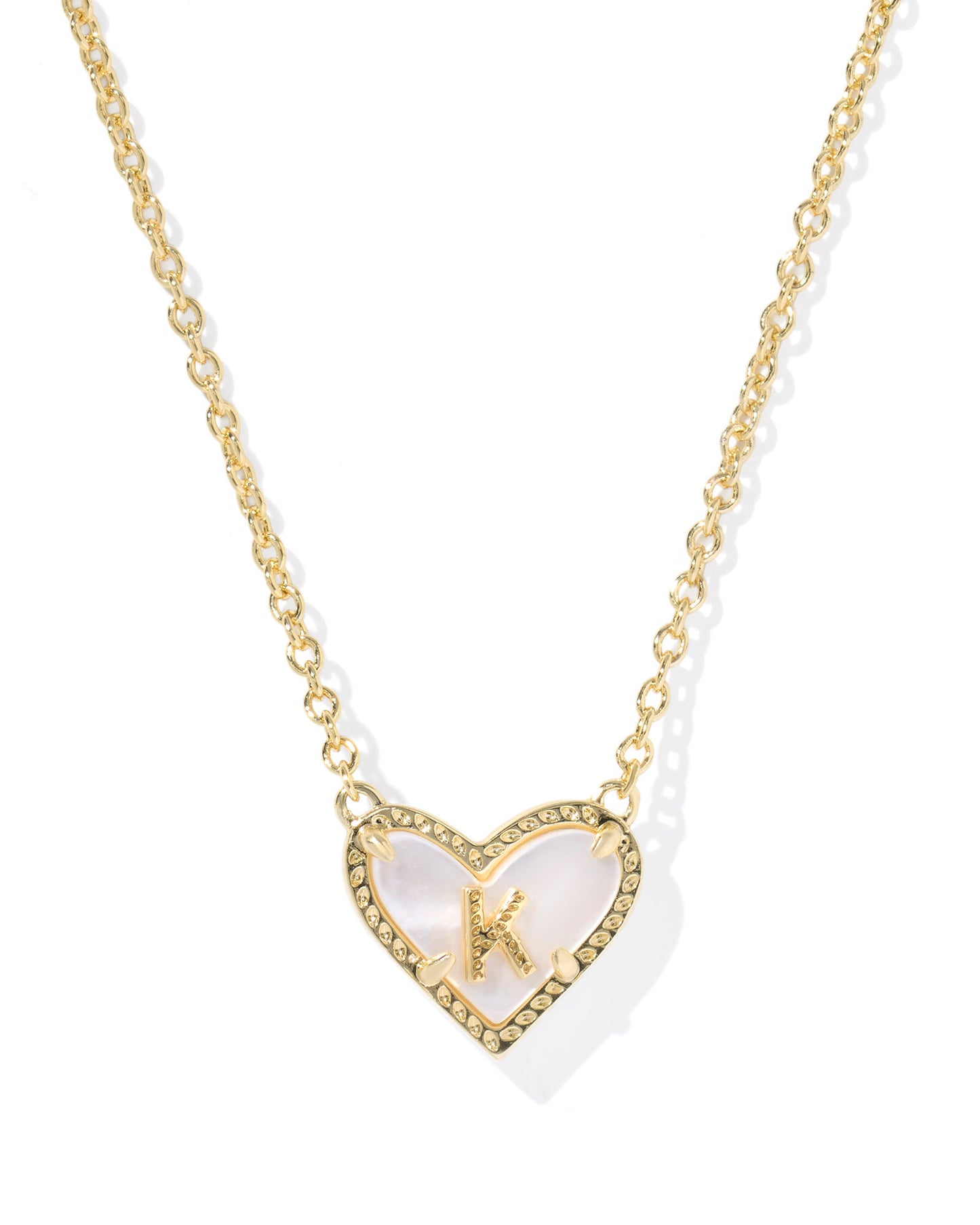 Heart Letter K Gold Ivory Mother of Pearl Short Pendant Necklace