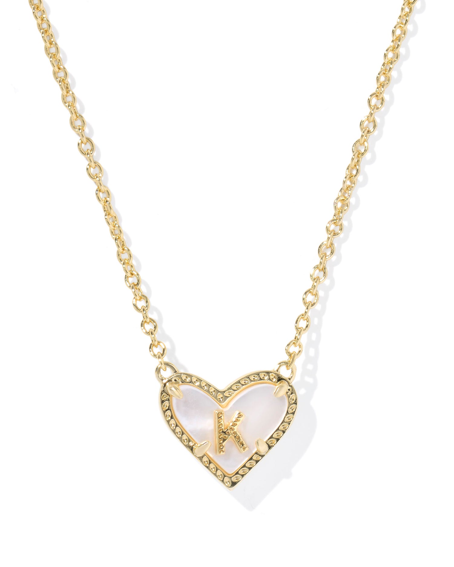 Heart Letter K Gold Ivory Mother of Pearl Short Pendant Necklace