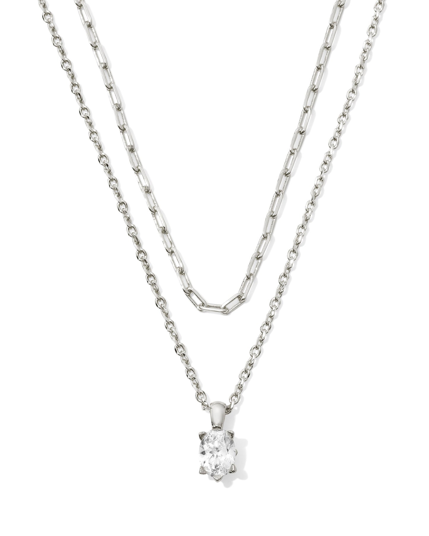 Multi-Strand Sliver Necklace With a Single Gemstone Pendant. 