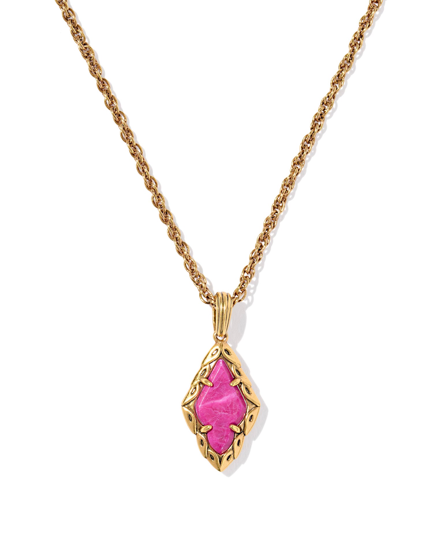 Gold Short Pendant Necklace with pink diamond shaped pendant