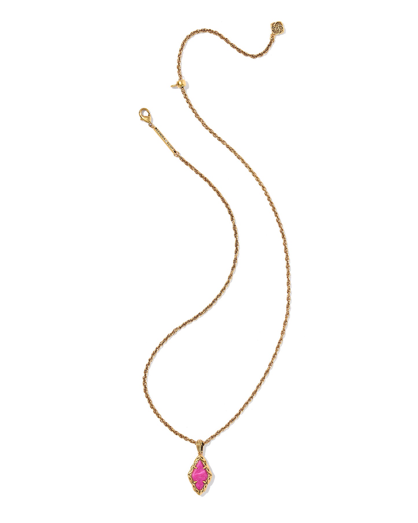 Gold Short Pendant Necklace with pink diamond shaped pendant