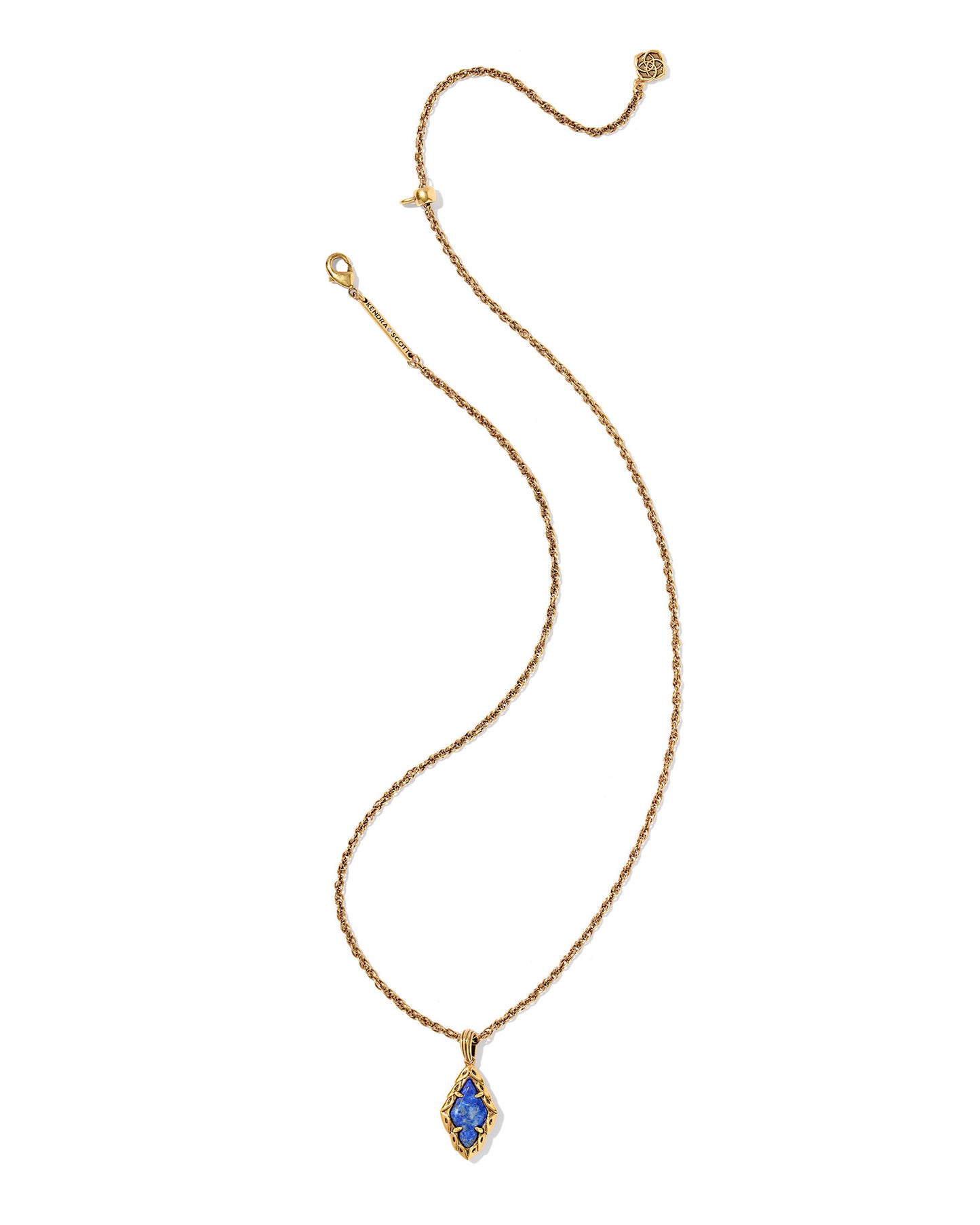 Gold Short Pendant Necklace with blue diamond shaped pendant