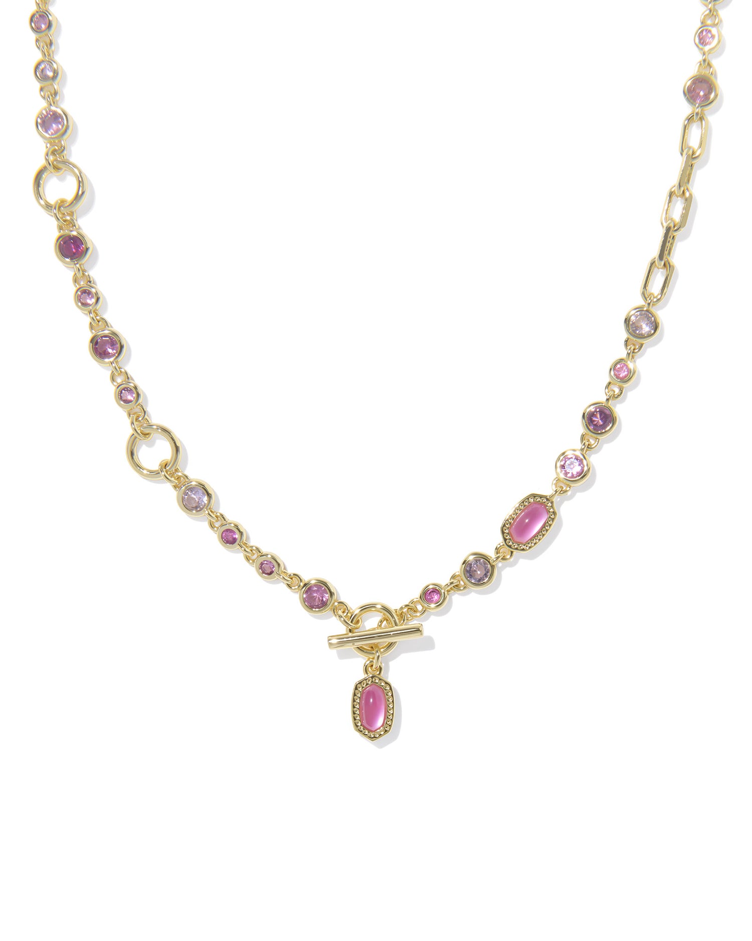 Gold necklace with pink gemstones