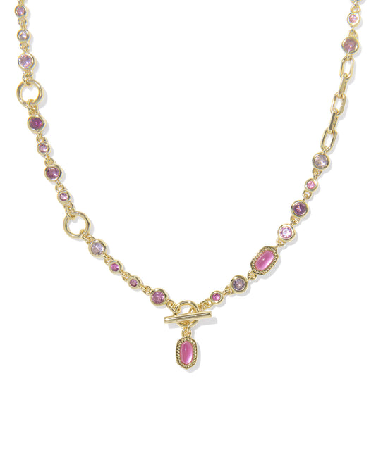 Gold necklace with pink gemstones