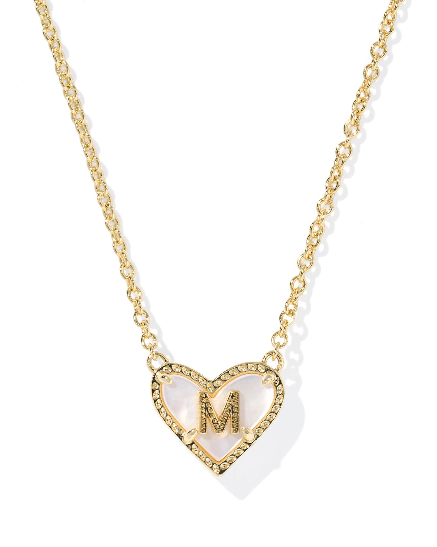 Heart Letter M Gold Ivory Mother of Pearl Short Pendant Necklace