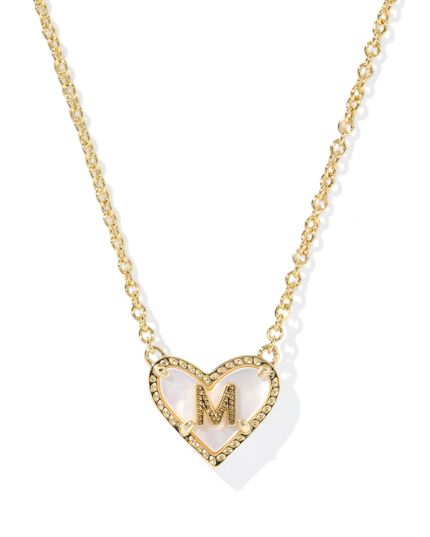 Heart Letter M Gold Ivory Mother of Pearl Short Pendant Necklace